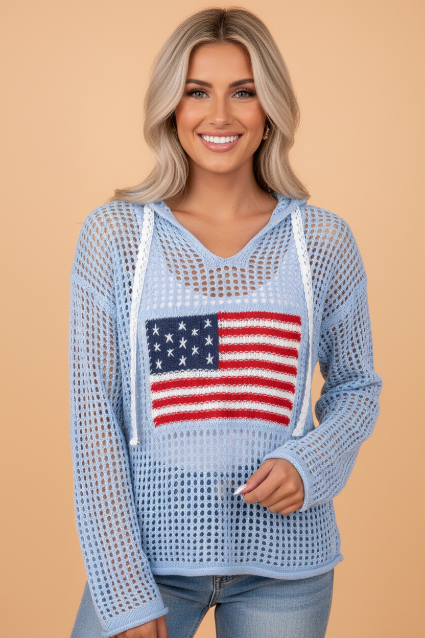 Get American Flag Crochet Hoodie | Premium USA-Made Style – True
