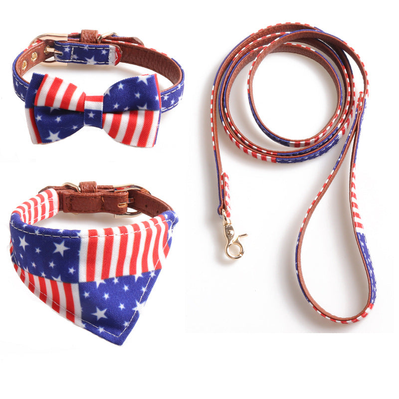 3-Piece Dog Collar+Leash Set – Patriotic Stars & Stripes Design USA