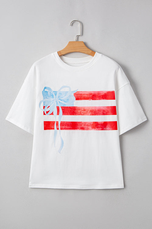 USA Flag Bow Crewneck Graphic Tee