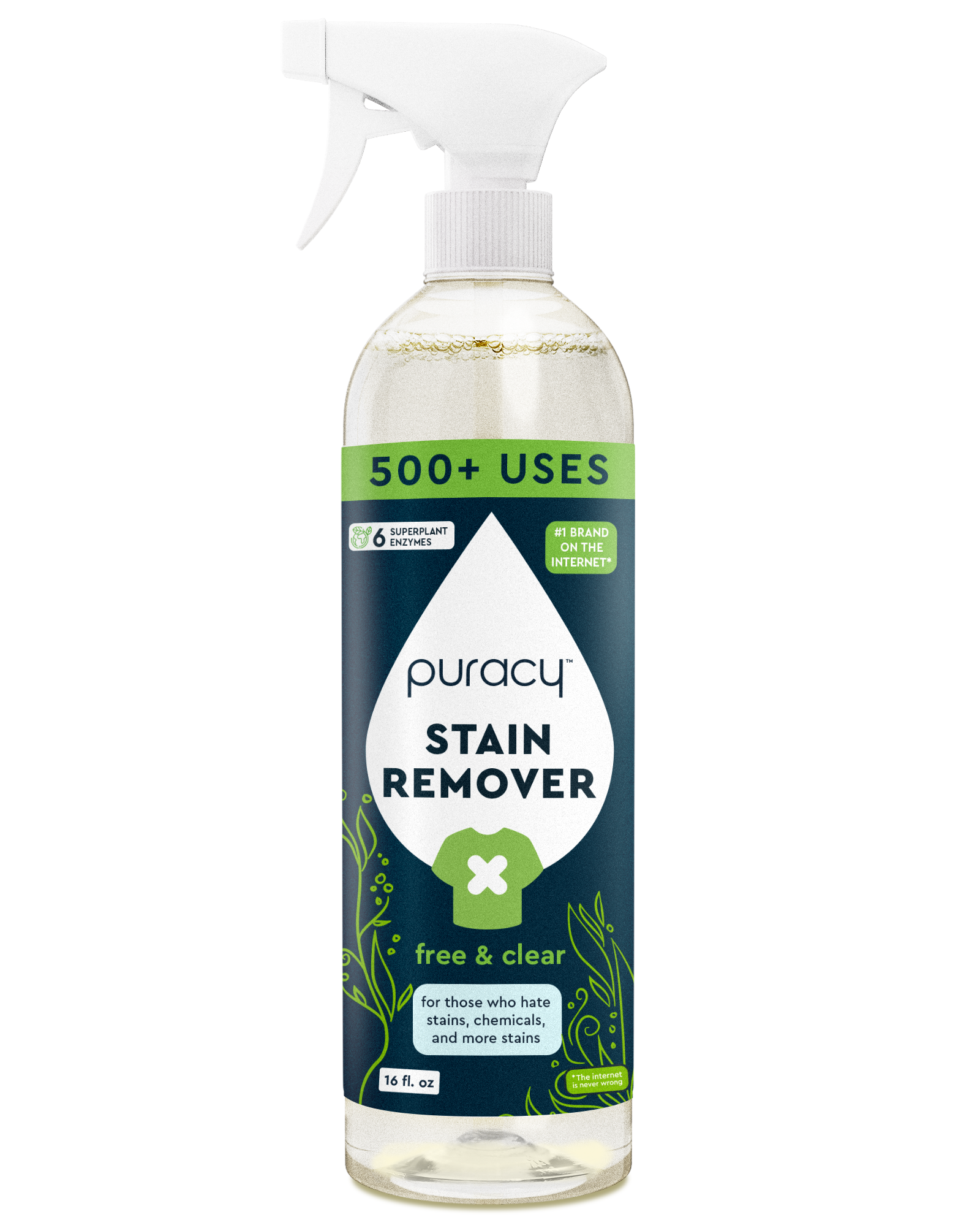 Puracy Professional Laundry Stain Remover Spray - 6 Enzymes - Unscented