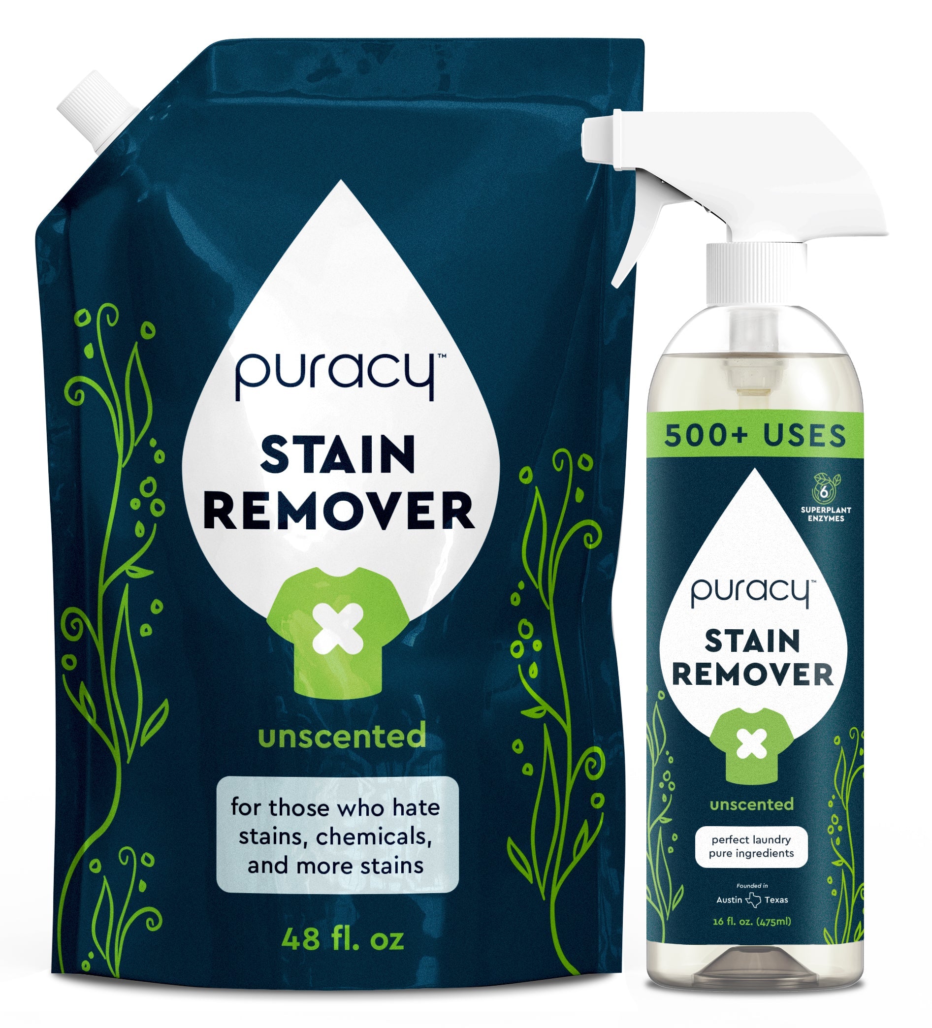 Puracy Professional Laundry Stain Remover Spray - 6 Enzymes - Unscented