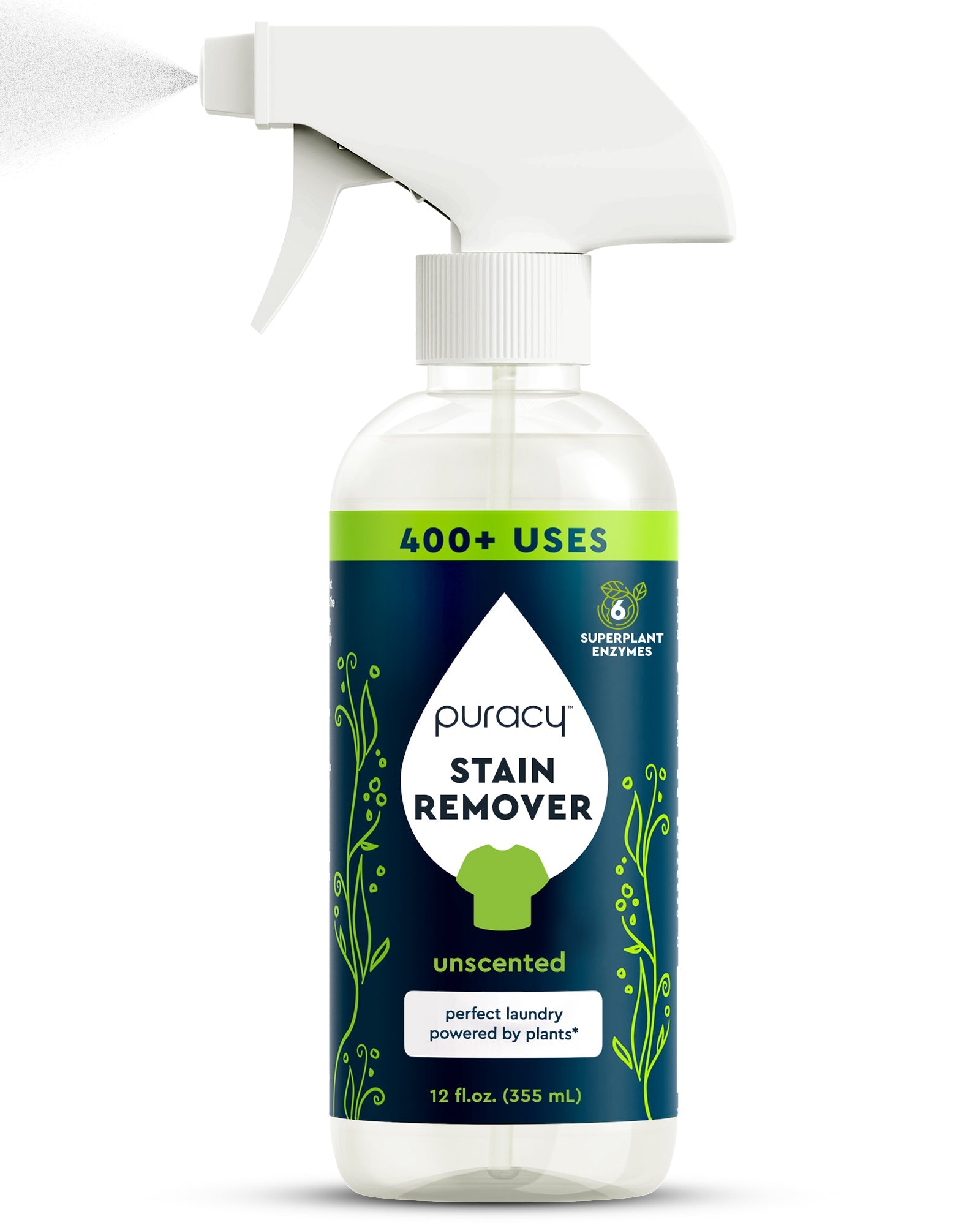 Puracy Professional Laundry Stain Remover Spray - 6 Enzymes - Unscented