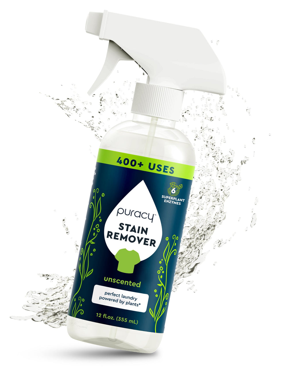 Puracy Professional Laundry Stain Remover Spray - 6 Enzymes - Unscented