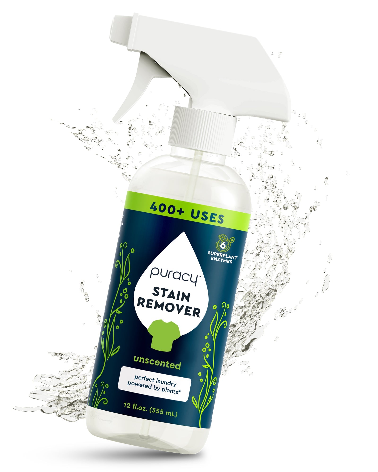Puracy Professional Laundry Stain Remover Spray - 6 Enzymes - Unscented