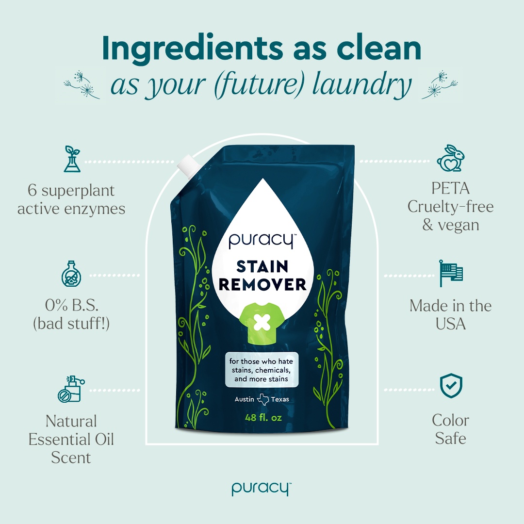 Puracy Professional Laundry Stain Remover Spray - 6 Enzymes - Unscented