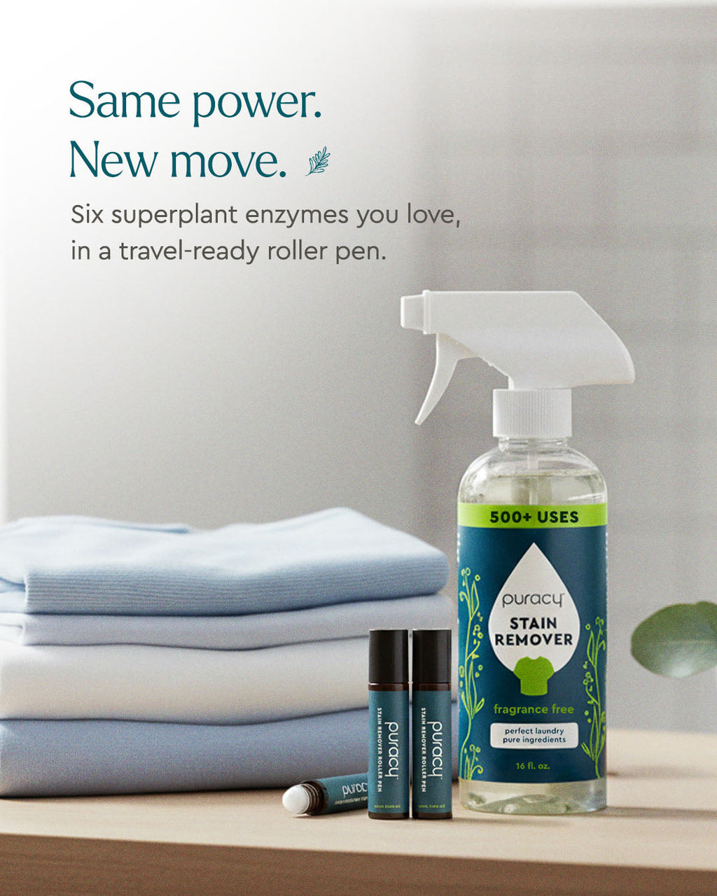 Puracy Professional Laundry Stain Remover Spray - 6 Enzymes - Unscented