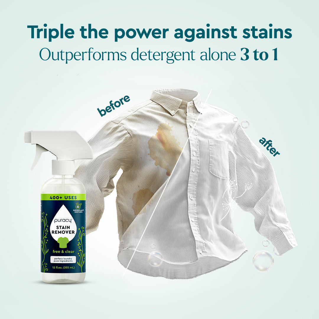 Puracy Professional Laundry Stain Remover Spray - 6 Enzymes - Unscented